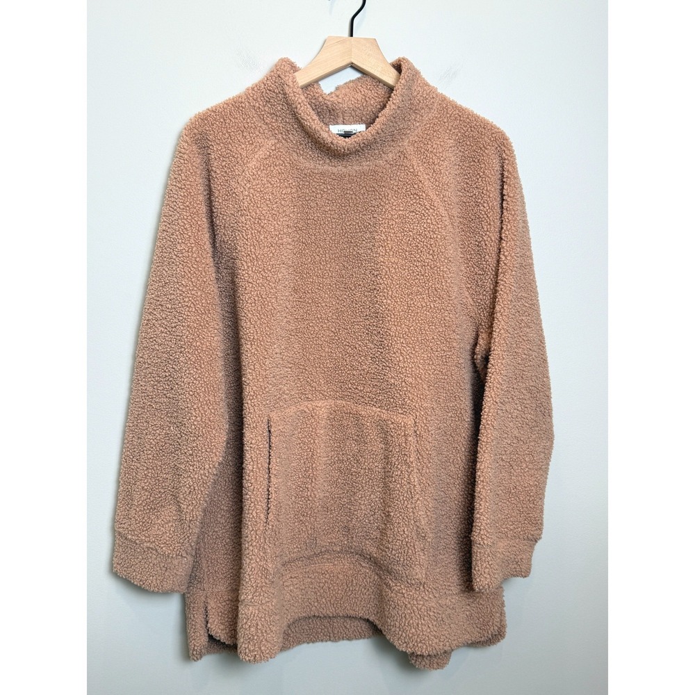 Haven Well Within Sherpa Teddy Pullover Tunic Sweater Cozy Funnel Neck Tan XL